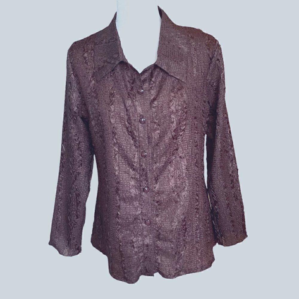 Pretty Angel Anthropoligie Silk Rayon Button Front Crinkle Fabric Blouse SZ M